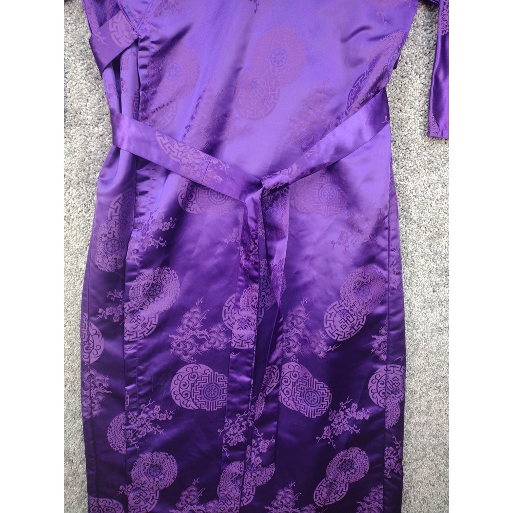 Vintage Japanese Belted Kimono Silky Dark Purple W Huge Butterfly Robe MCM 70's - Picture 7 of 16